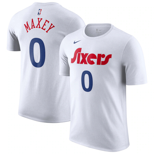 Men's Philadelphia 76ers #0 Tyrese Maxey White 2024/25 City Edition Name & Number T-Shirt